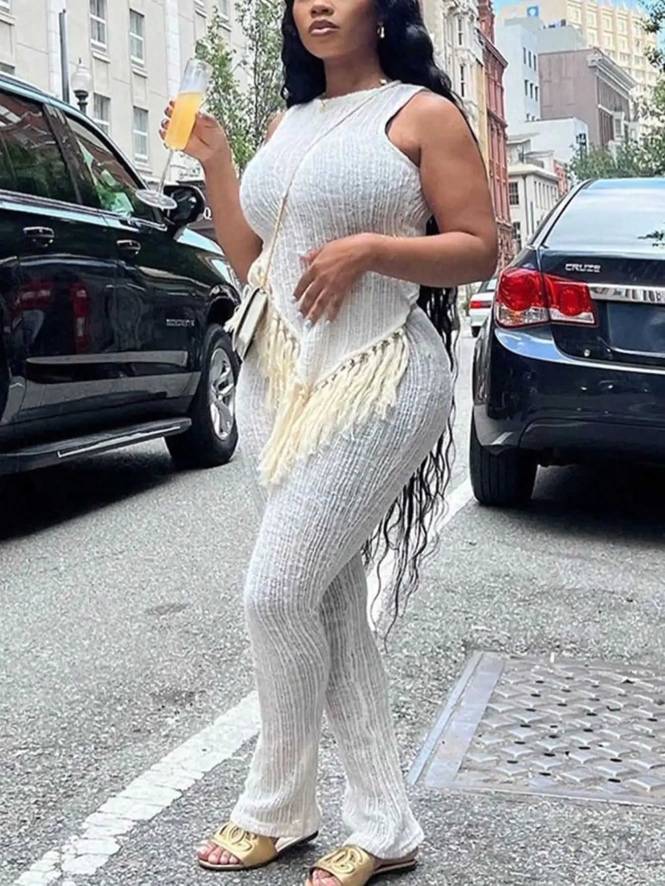 Solid Fringed Suit Short Sleeved Round nNeck top Sexy Trousers 2 Piece Women's Party Streetwear Set 2025
