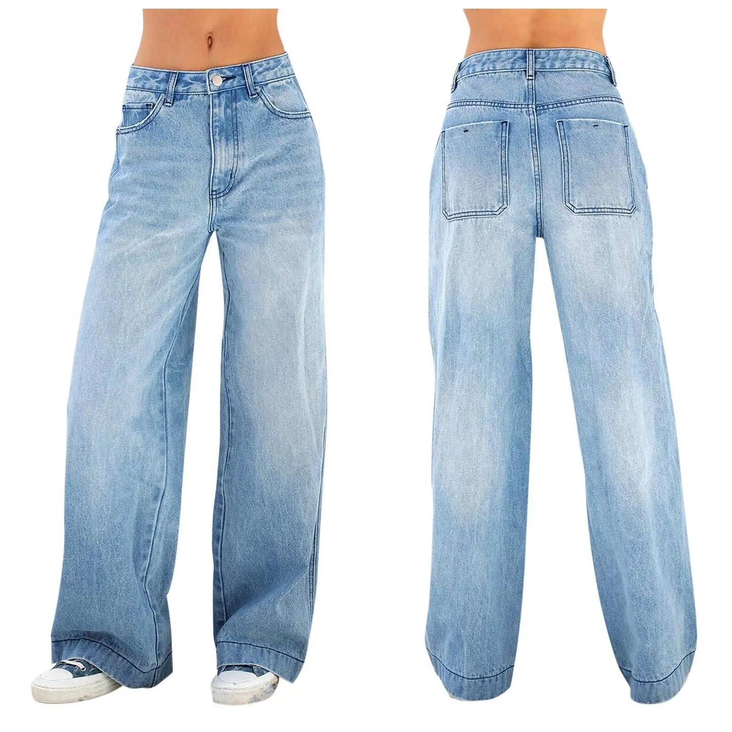 2025 new women's wear European and American loose Denim wide leg pants slimming high waist all-match jeans for women