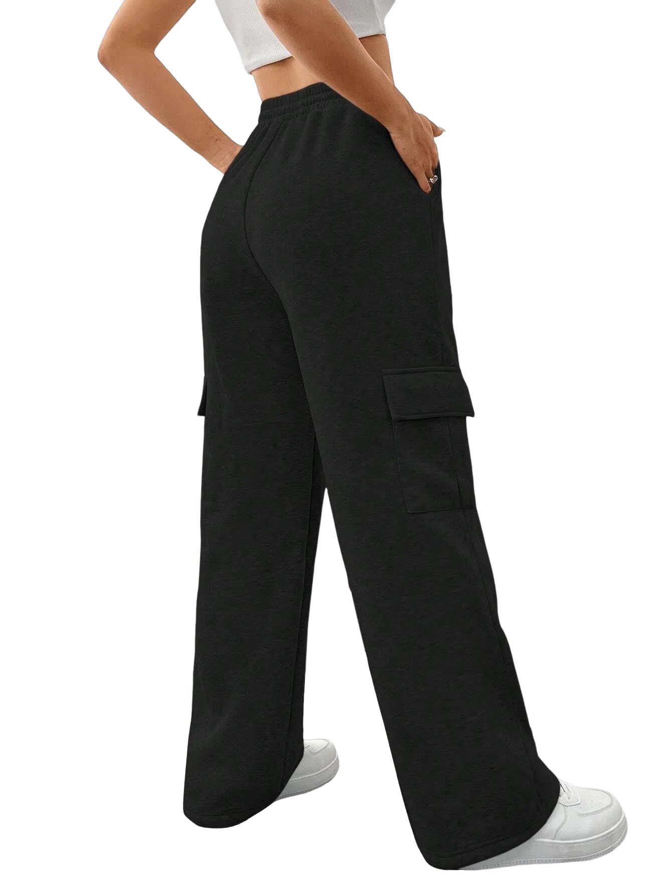 Women Running Cargo Sweatpants Fall Straight Baggy Wide Leg Lounge Pants Casual Workout Joggers Pants with Pockets
