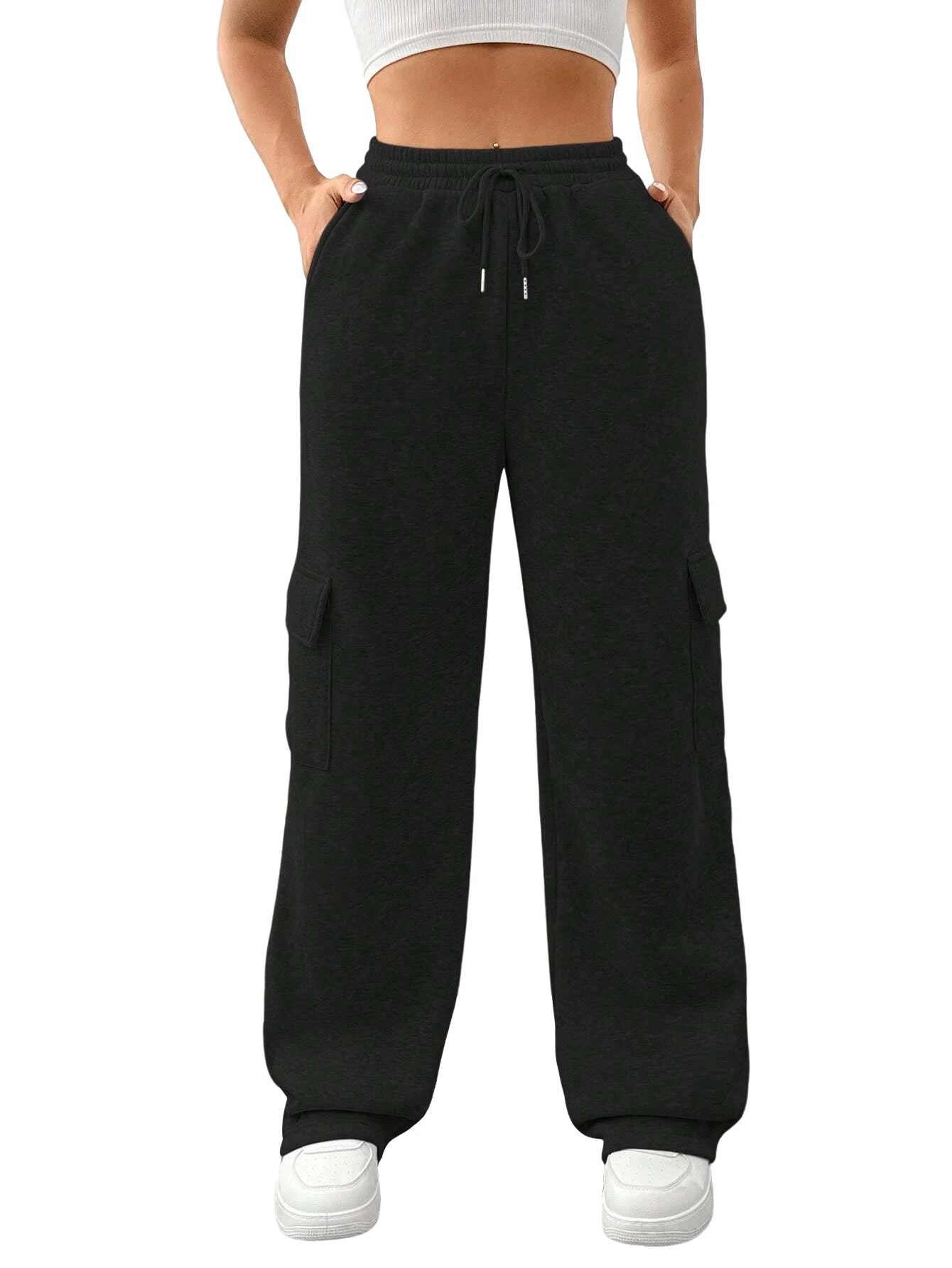 Women Running Cargo Sweatpants Fall Straight Baggy Wide Leg Lounge Pants Casual Workout Joggers Pants with Pockets