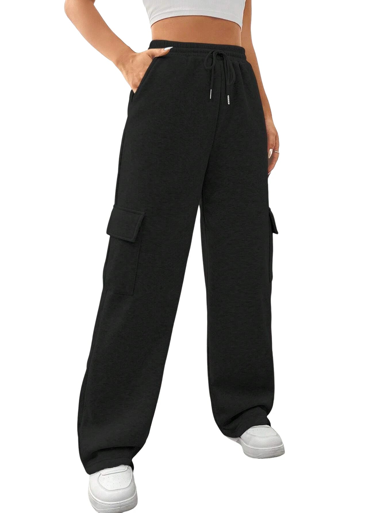 Women Running Cargo Sweatpants Fall Straight Baggy Wide Leg Lounge Pants Casual Workout Joggers Pants with Pockets