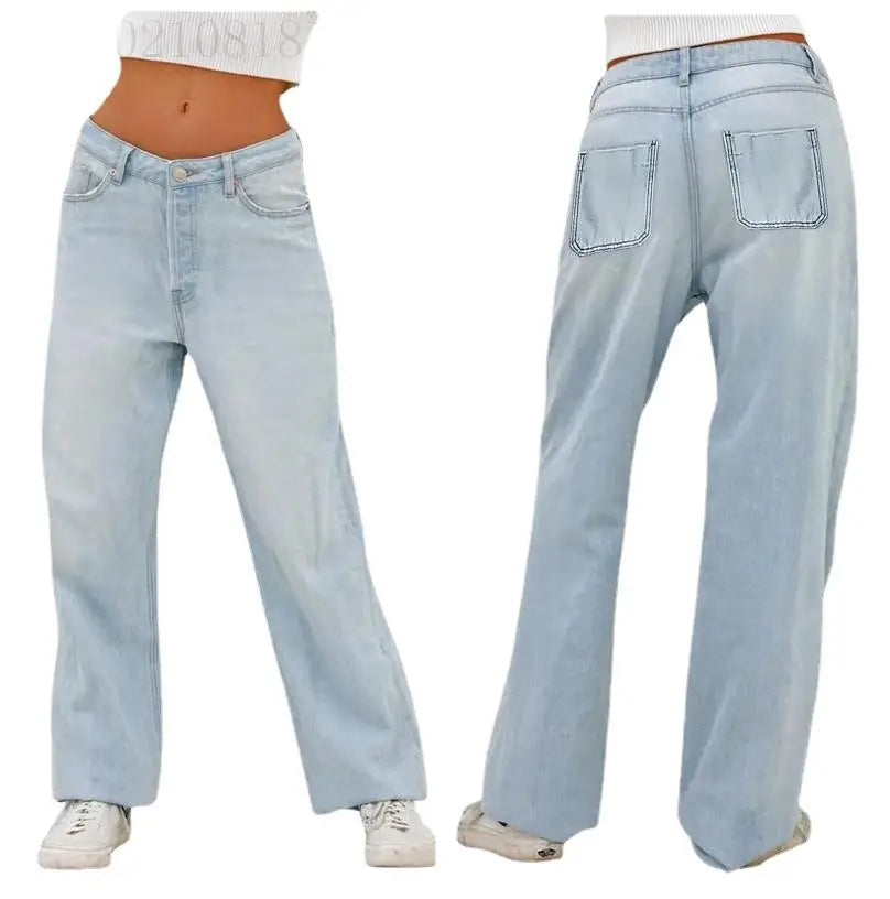 2025 new women's wear European and American loose Denim wide leg pants slimming high waist all-match jeans for women
