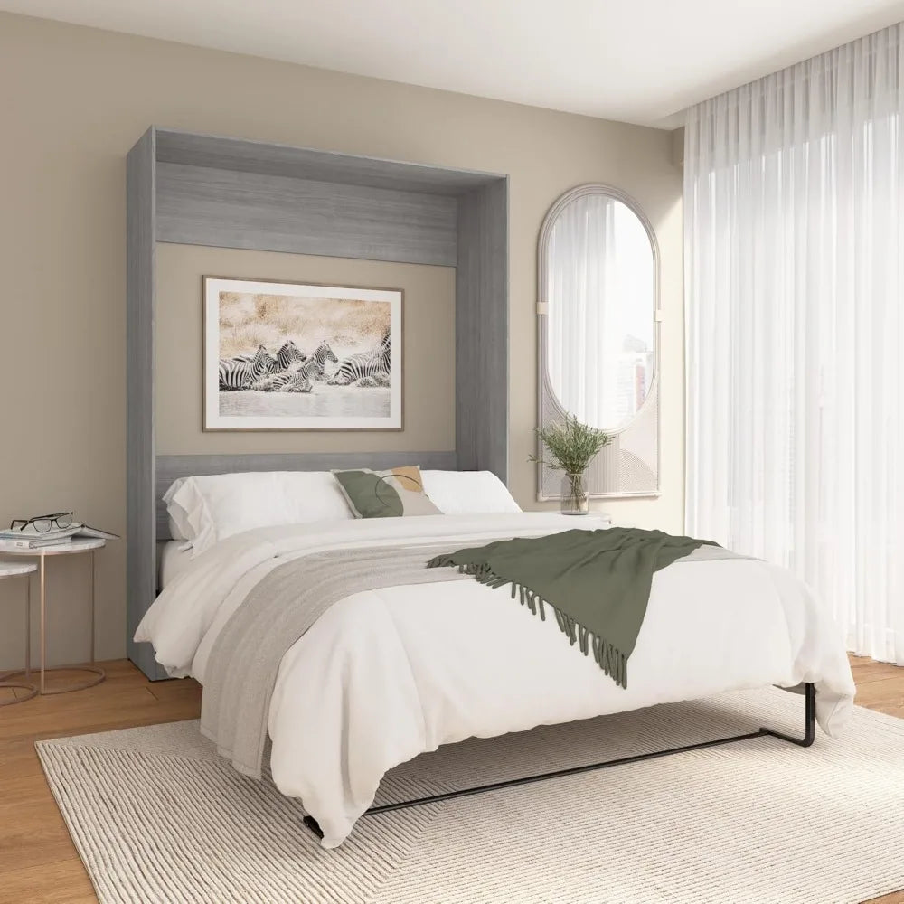 Claremont Queen Size Murphy Bed in Platinum Gray, Space-Saving Sleeping Arrangement for Multipurpose Area, Bedroom, or Guest Ro