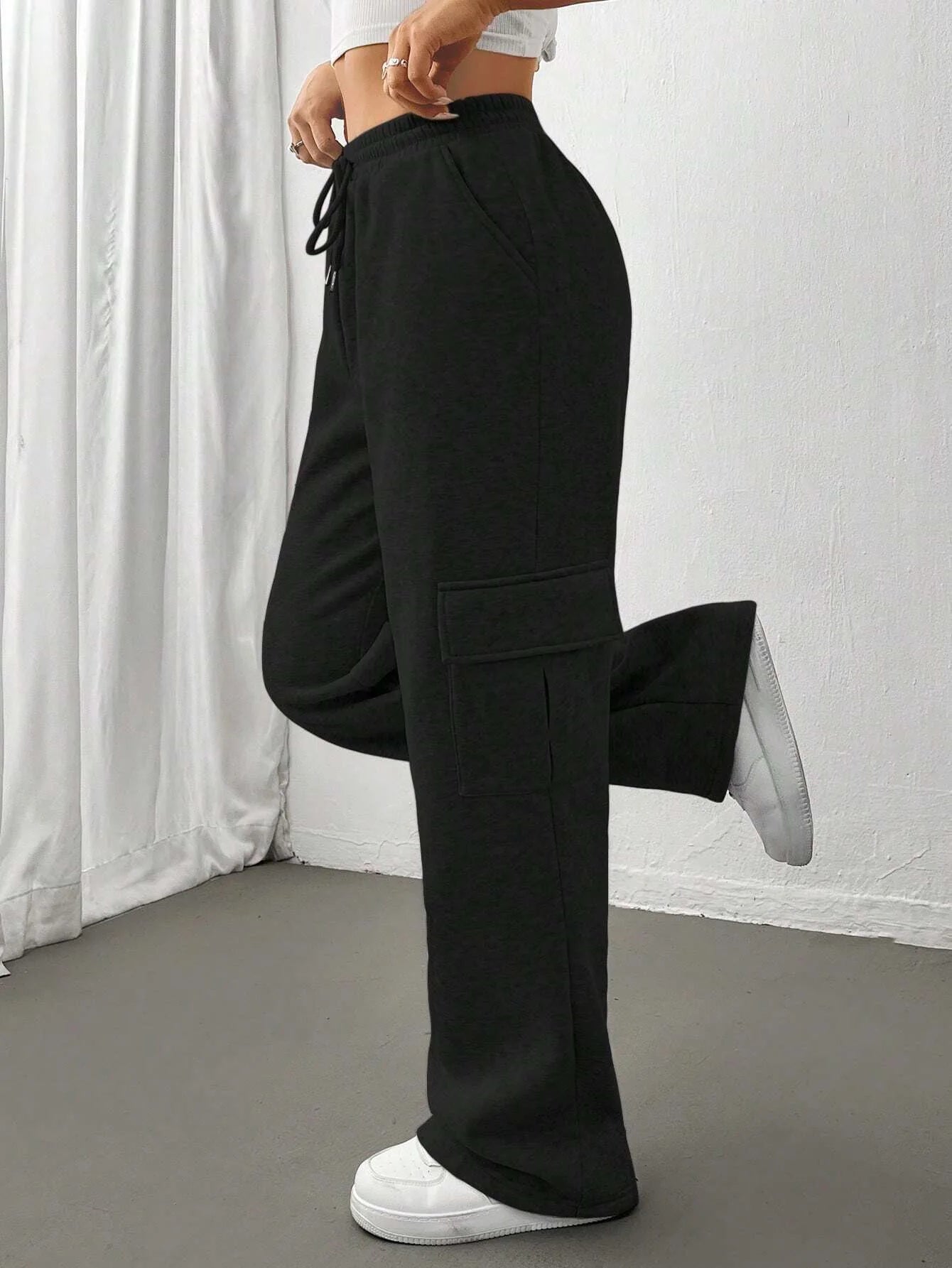 Women Running Cargo Sweatpants Fall Straight Baggy Wide Leg Lounge Pants Casual Workout Joggers Pants with Pockets