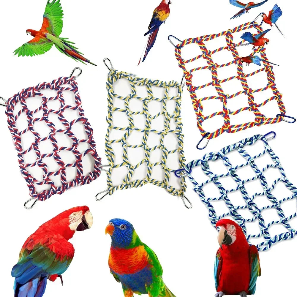 Pet Climb Net Parrot Hamster Squirrel Toys Nylon Rope Hanging Ropes Stand Net Swing Play Rope Ladder Buckles Bird Accessories