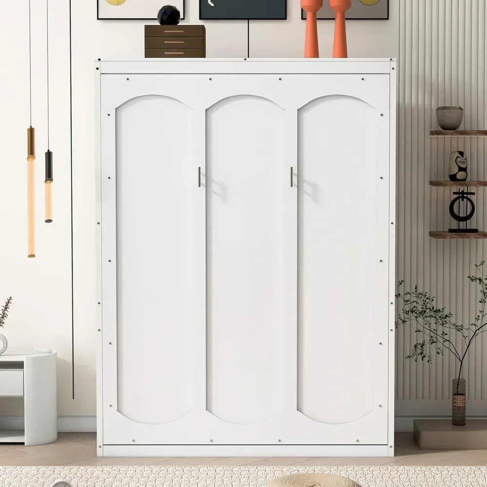 Full Size Murphy Bed, Wood Full Murphy Cabinet Bed with Shelves, for Home Office or Small Room, White