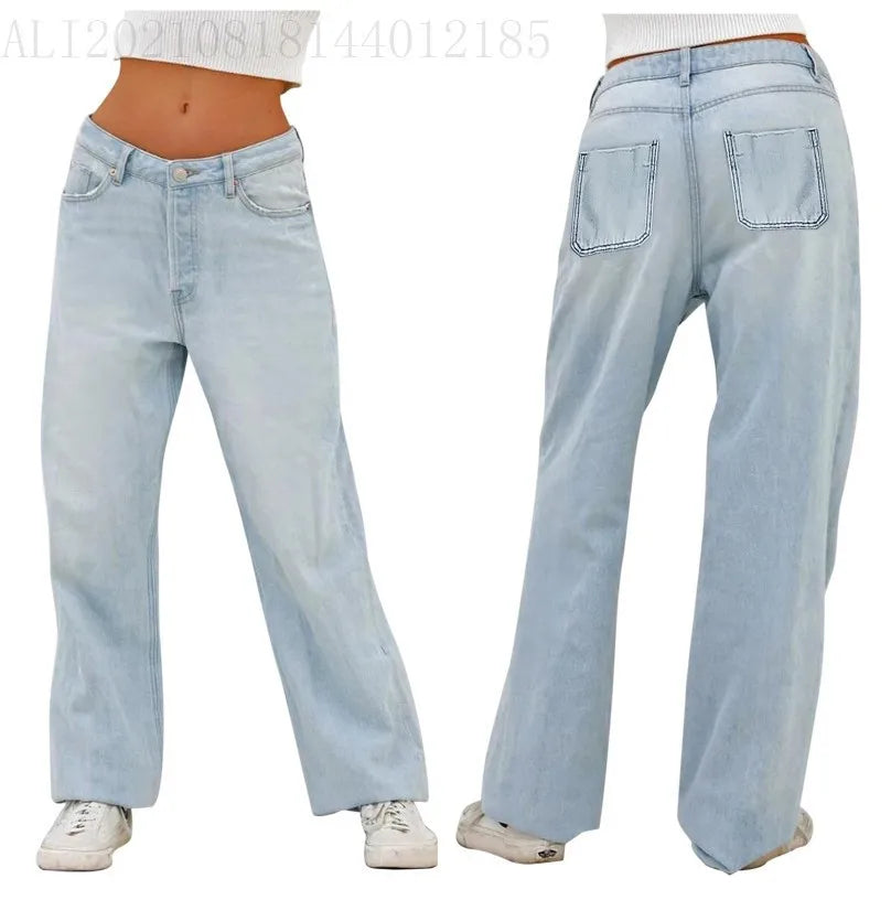 2025 new women's wear European and American loose Denim wide leg pants slimming high waist all-match jeans for women