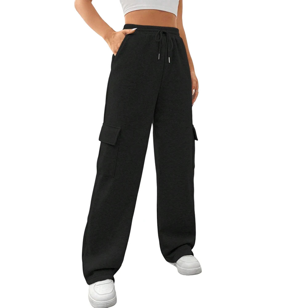 Women Running Cargo Sweatpants Fall Straight Baggy Wide Leg Lounge Pants Casual Workout Joggers Pants with Pockets