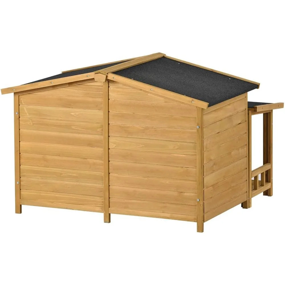 Large Dog House for 2 Dogs, Outdoor Indoor Weatherproof Feral Dog Kennel with Elevated Floor, Porch and 2 Doors, Outside Extreme