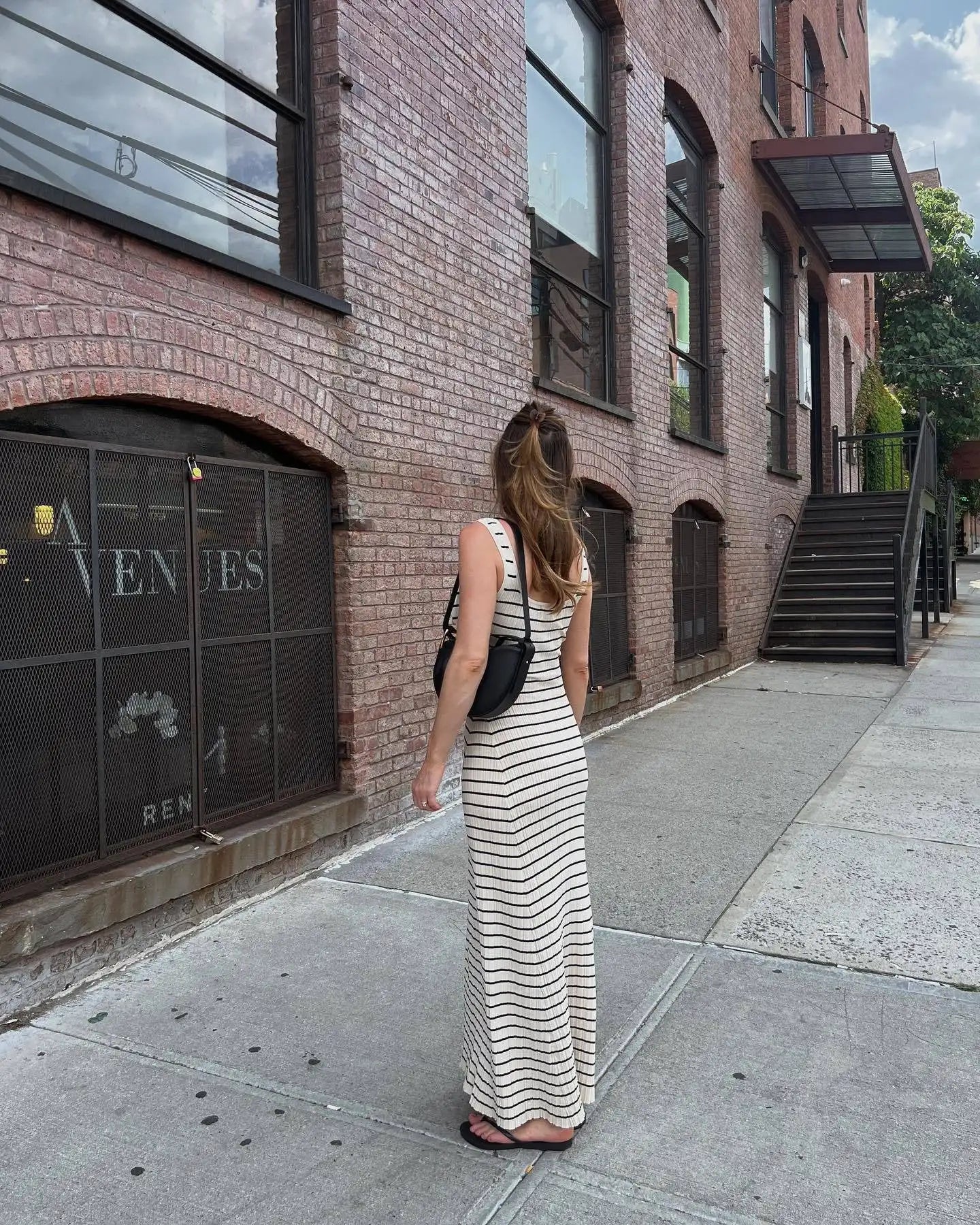 Striped vest color contrast European and American wind beach vacation sexy long skirt knitted pit strip long dress summer girl