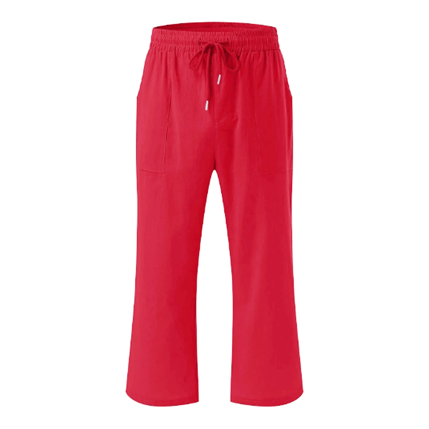 Women s Summer Capris Drawstring Elastic Waist Solid Color Loose Cropped Pants Casual Trousers