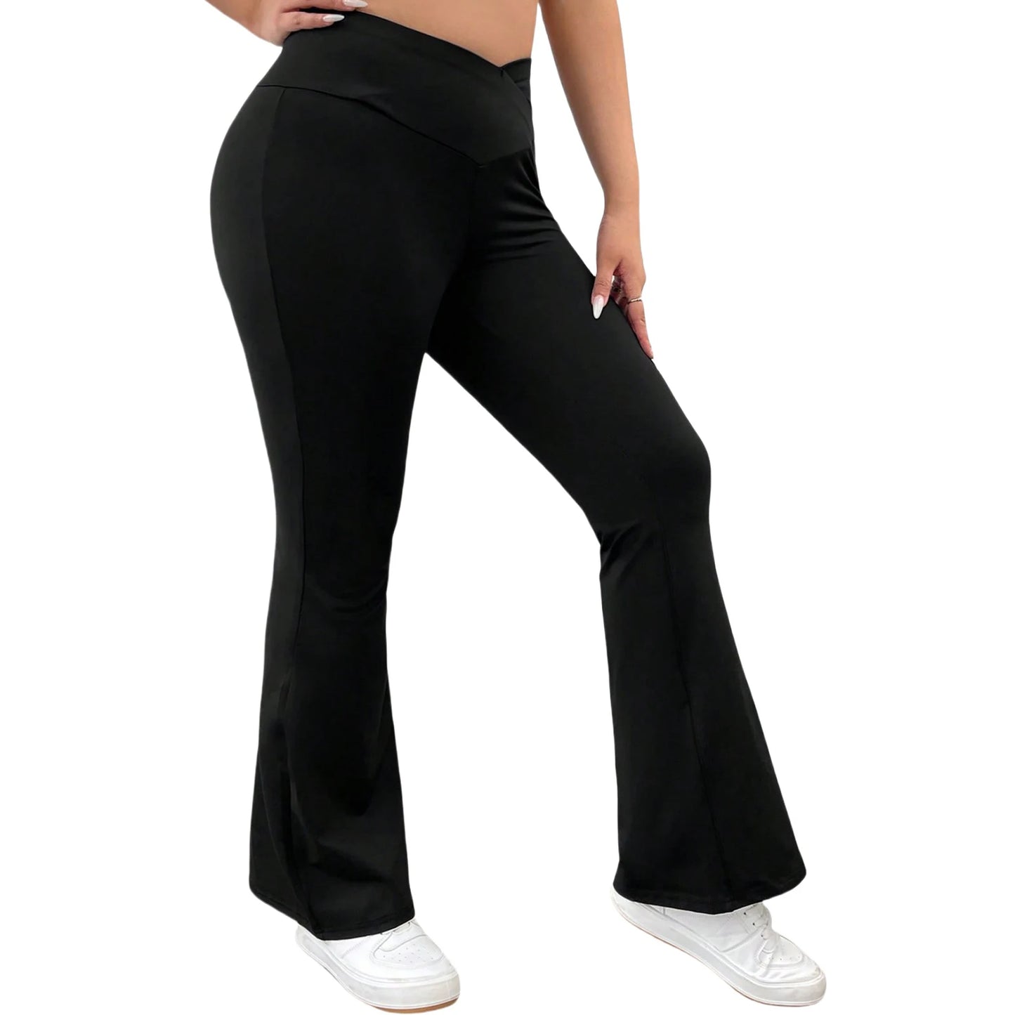 Women Plus Size High Waist Wide Leg Palazzo Pants Solid Color Loose Fit Casual Long Trousers with Pockets