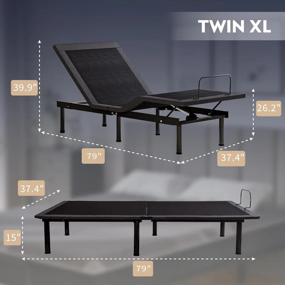 Twin XL Adjustable Bed Base Frame with Wireless Remote + 12 Inch Twin XL Gel Memory Foam Mattress Bed in A Box,  Electric Bed