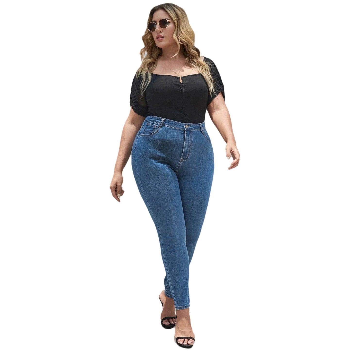 Plus Size Women Jeans Pants Full Length Denim Jeans High Waist High Stretchy Skinny Denim Jeans
