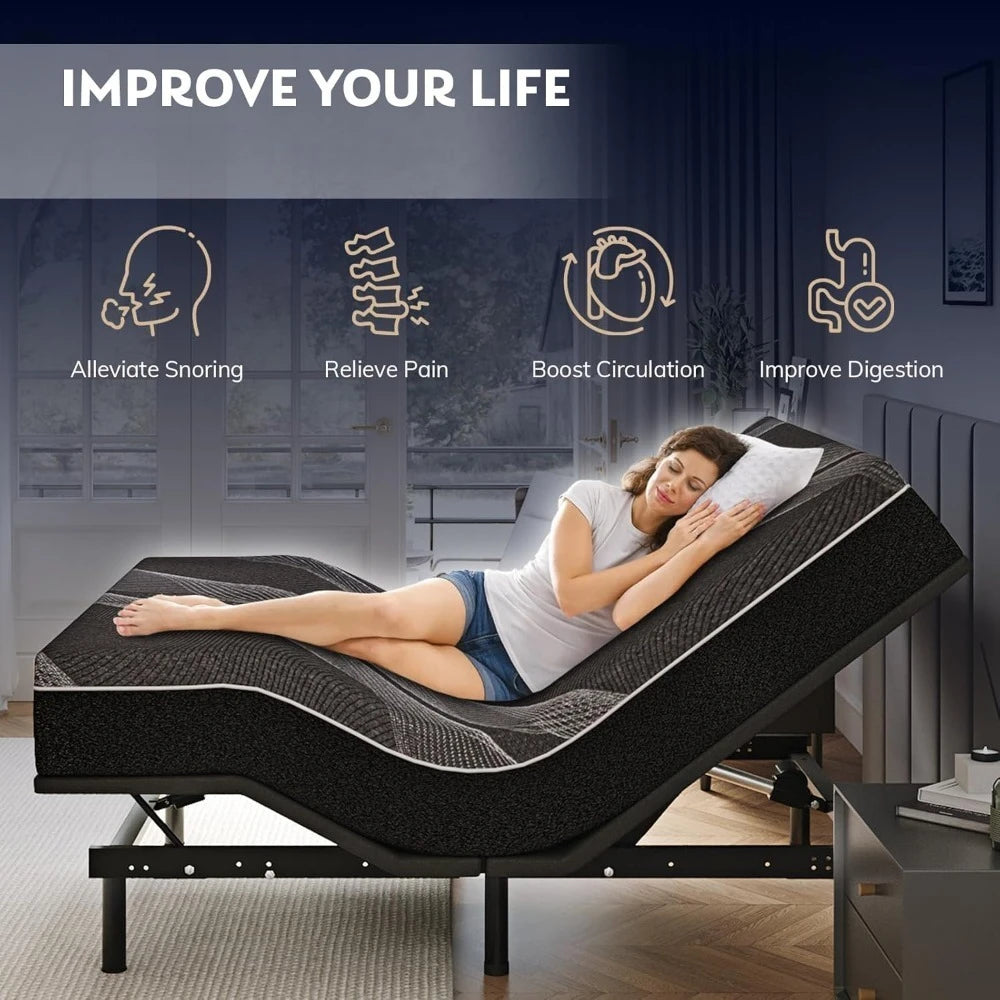 Twin XL Adjustable Bed Base Frame with Wireless Remote + 12 Inch Twin XL Gel Memory Foam Mattress Bed in A Box,  Electric Bed