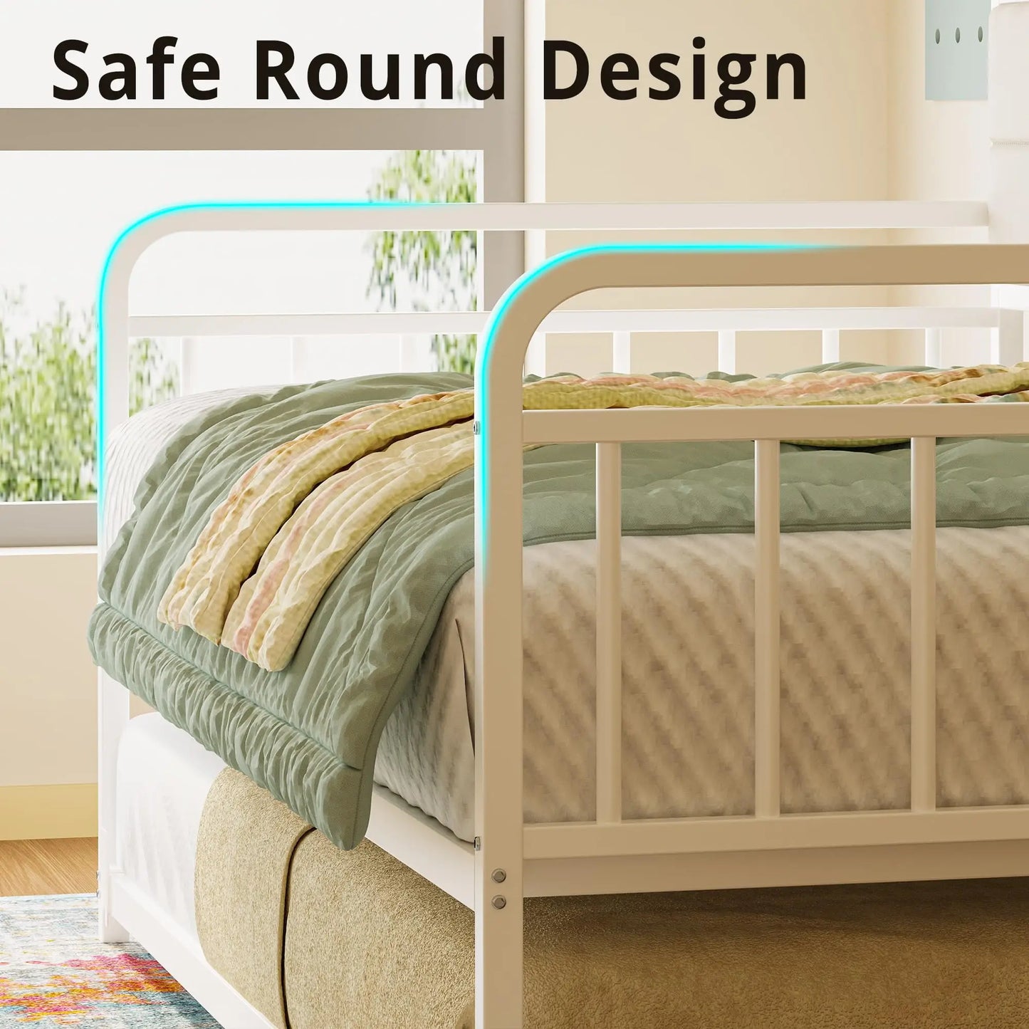 LIKIMIO Bed Daybed with Trundle, Sturdy Metal Twin Bed Frame with Upholstered Headboard Charging Station Living Room, Bedroom