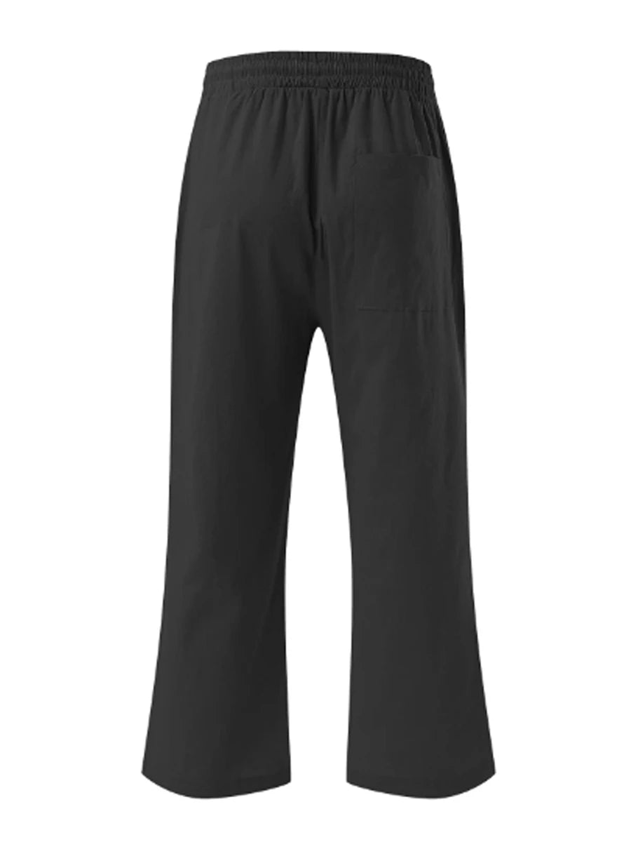 Women s Summer Capris Drawstring Elastic Waist Solid Color Loose Cropped Pants Casual Trousers