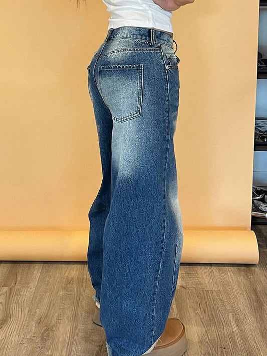 Women s Vintage High Waist Wide Leg Jeans Pants Retro Washed Blue Loose Barrel Denim Trousers for Spring