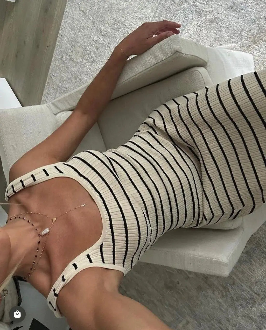 Striped vest color contrast European and American wind beach vacation sexy long skirt knitted pit strip long dress summer girl