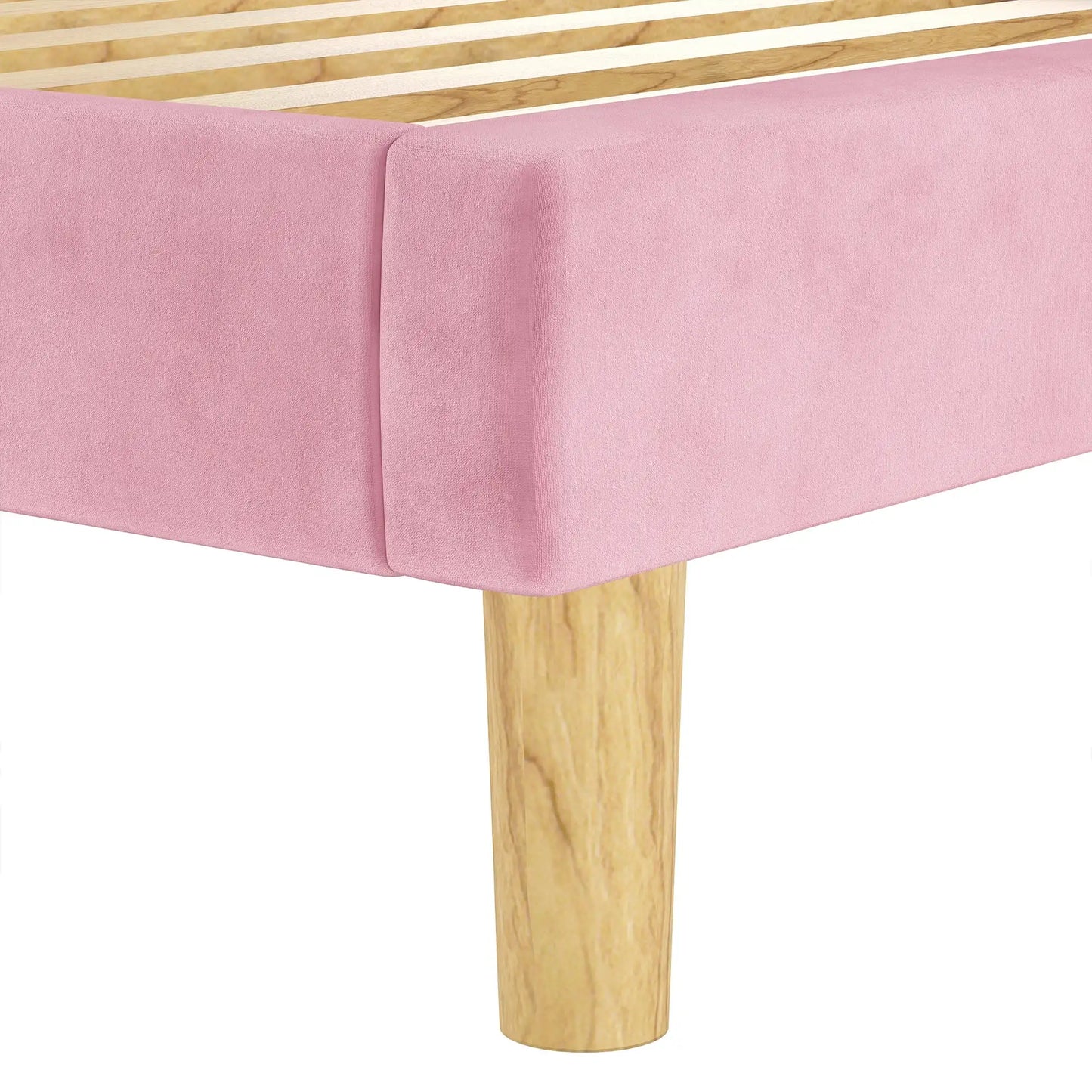 LIKIMIO Twin Bed Frames, Velvet Upholstered Platform Bed Frame with Headboard and Strong Wooden Slats, Pink/Grey/Blue/Beige