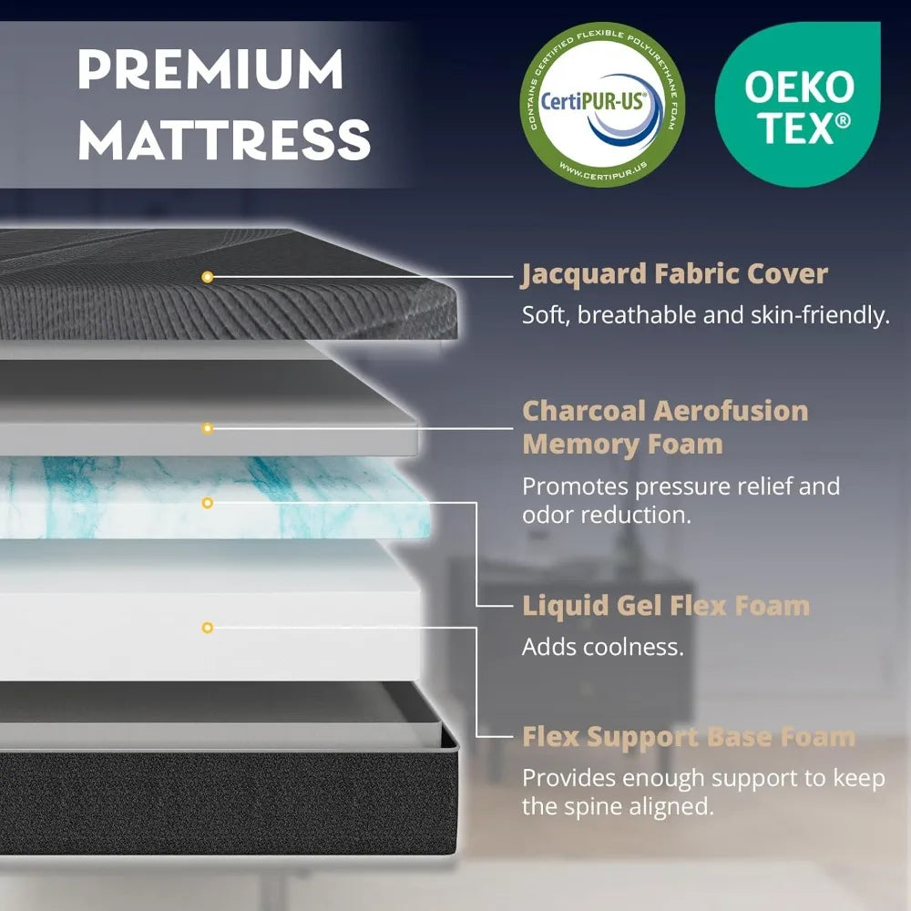 Twin XL Adjustable Bed Base Frame with Wireless Remote + 12 Inch Twin XL Gel Memory Foam Mattress Bed in A Box,  Electric Bed