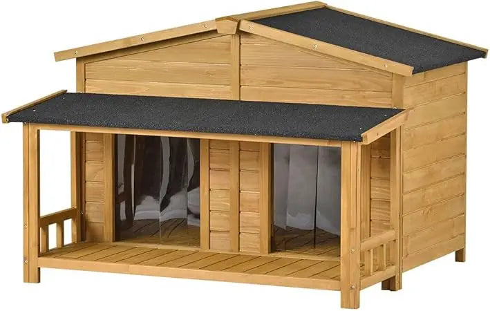 Large Dog House for 2 Dogs, Outdoor Indoor Weatherproof Feral Dog Kennel with Elevated Floor, Porch and 2 Doors, Outside Extreme