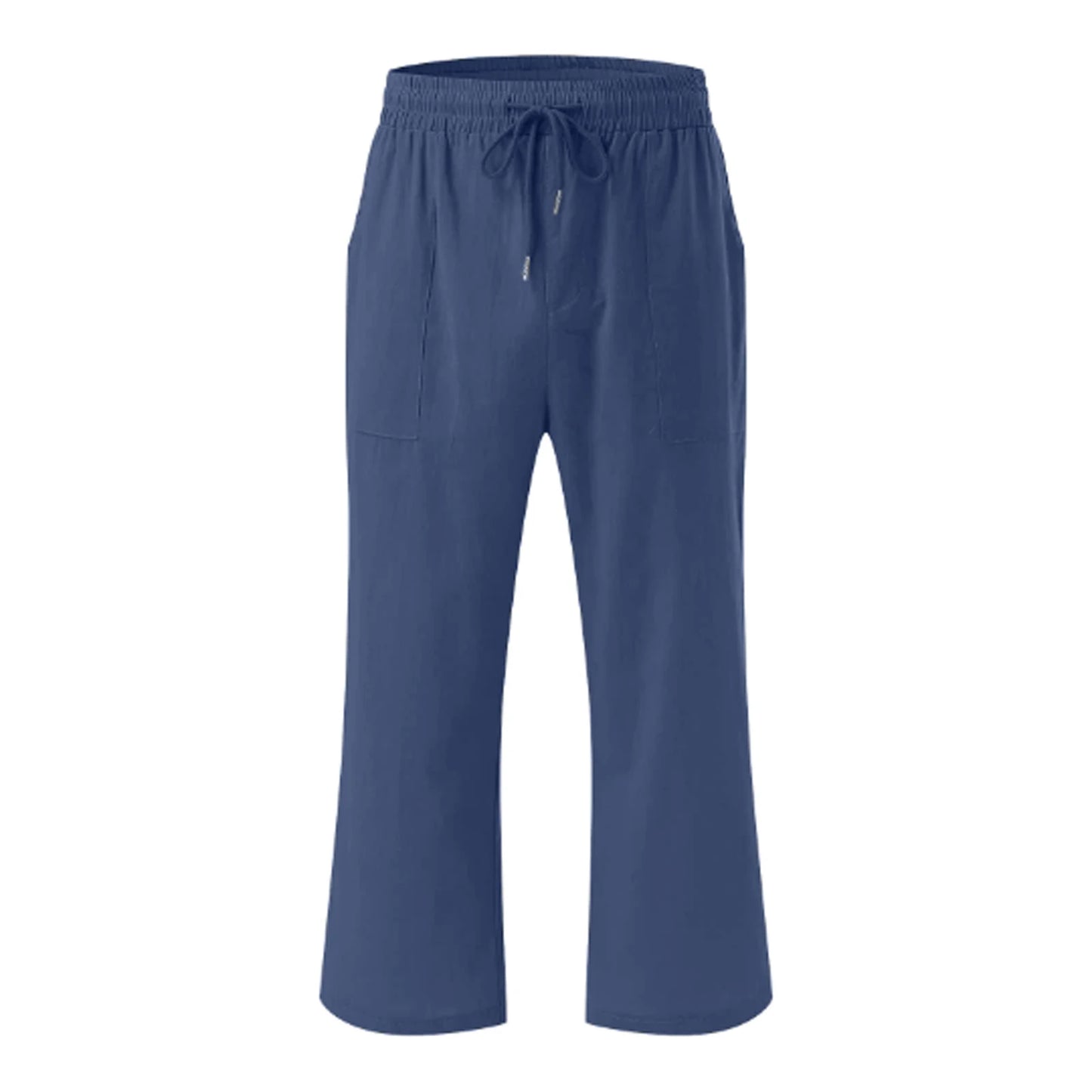 Women s Summer Capris Drawstring Elastic Waist Solid Color Loose Cropped Pants Casual Trousers