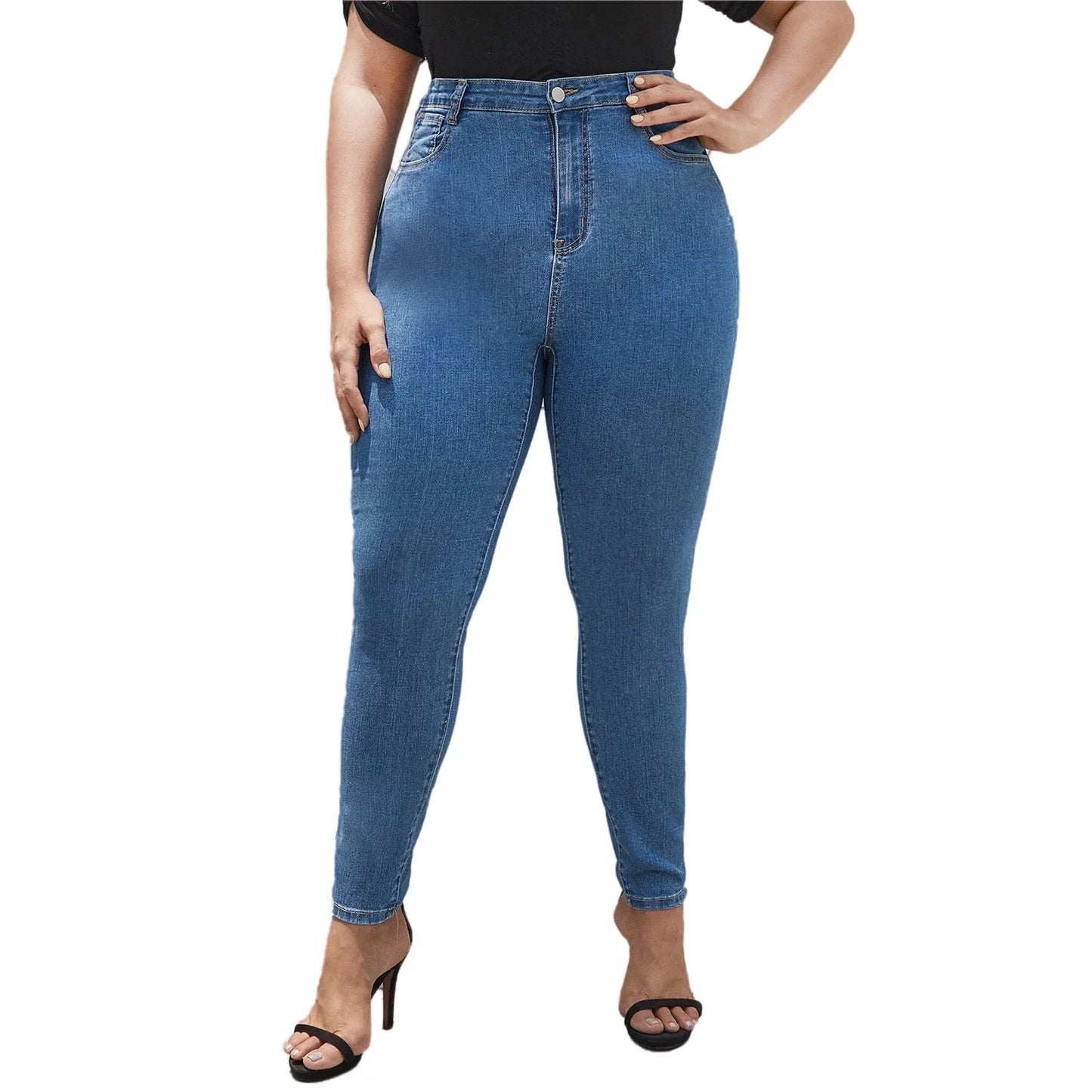 Plus Size Women Jeans Pants Full Length Denim Jeans High Waist High Stretchy Skinny Denim Jeans