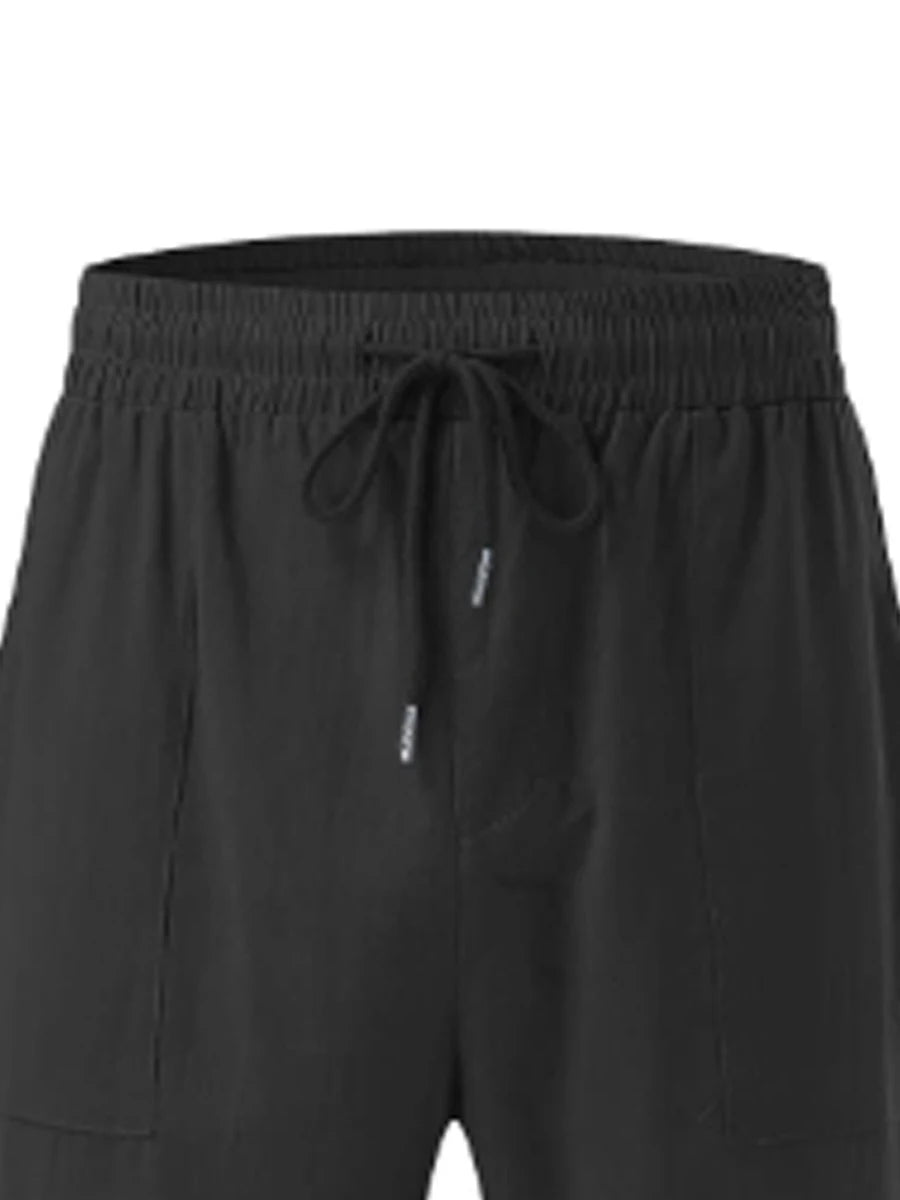Women s Summer Capris Drawstring Elastic Waist Solid Color Loose Cropped Pants Casual Trousers