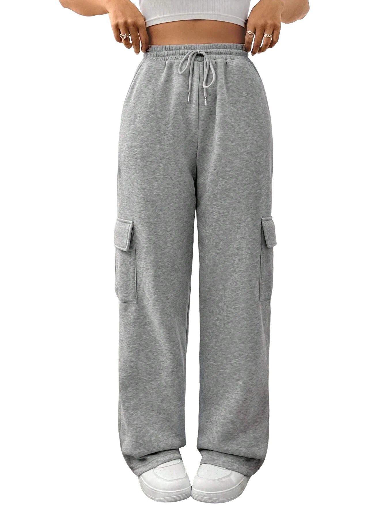Women Running Cargo Sweatpants Fall Straight Baggy Wide Leg Lounge Pants Casual Workout Joggers Pants with Pockets
