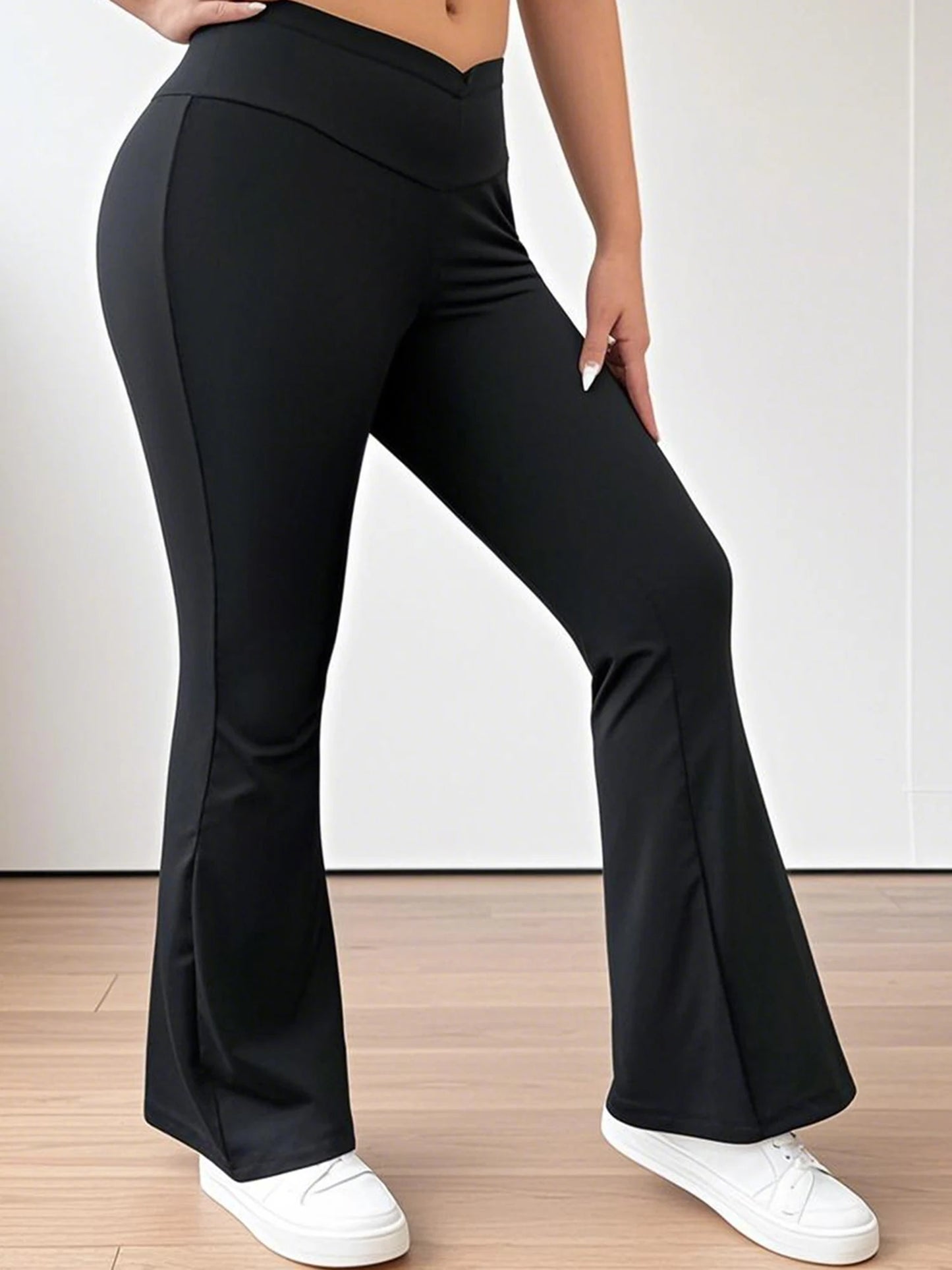 Women Plus Size High Waist Wide Leg Palazzo Pants Solid Color Loose Fit Casual Long Trousers with Pockets